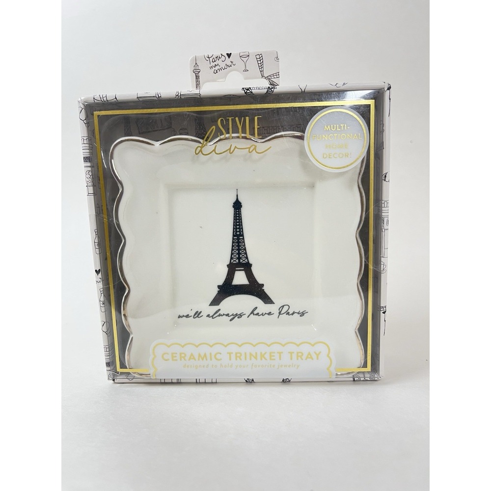 Style Diva Ceramic Trinket Tray Paris Eiffel‎ Tower Jewelry Dish NEW